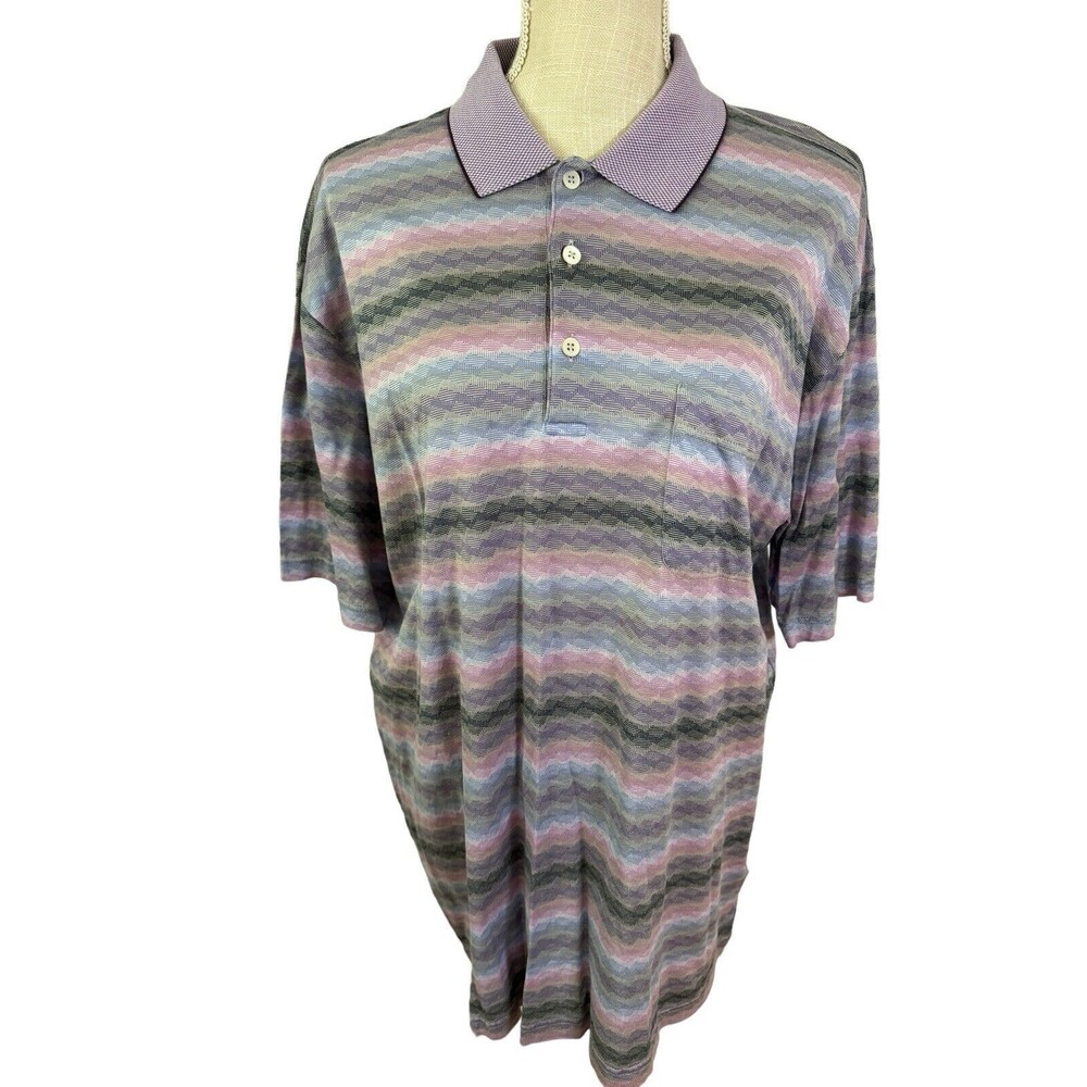 St Croix Vintage Multi Color Short Sleeve Polo‎ Shirt Size Large